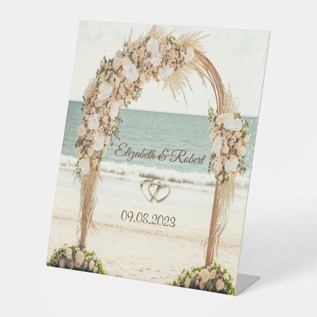Beach Wedding Arbor Roses Wedding Pedestal Sign (Front)