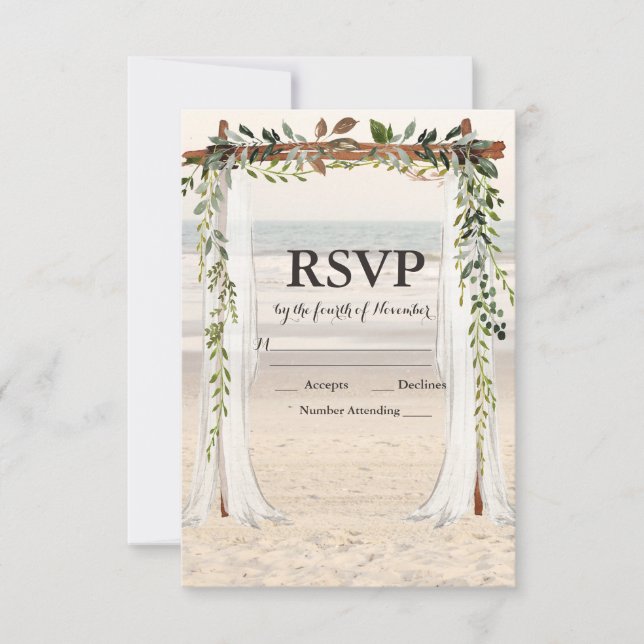 Beach Wedding Arbor RSVP card (Front)