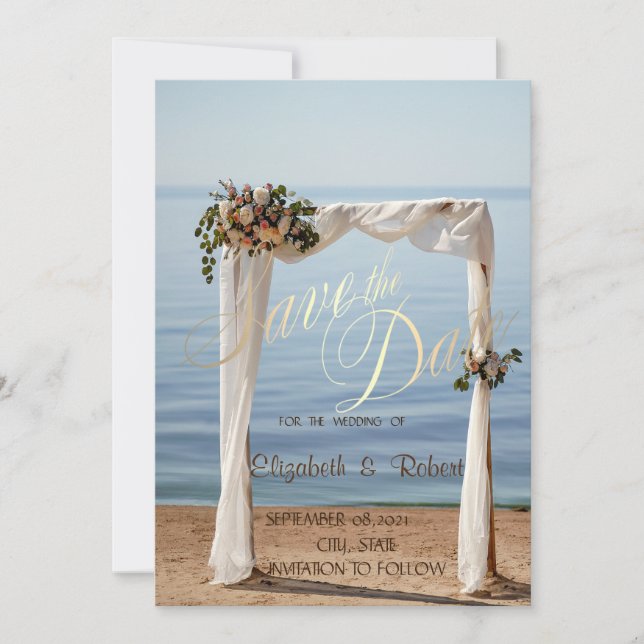 Beach Wedding Arch Floral Save The Date (Front)