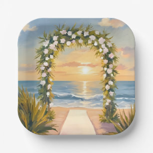 Beach Wedding Arch Floral Watercolor Paper Plates