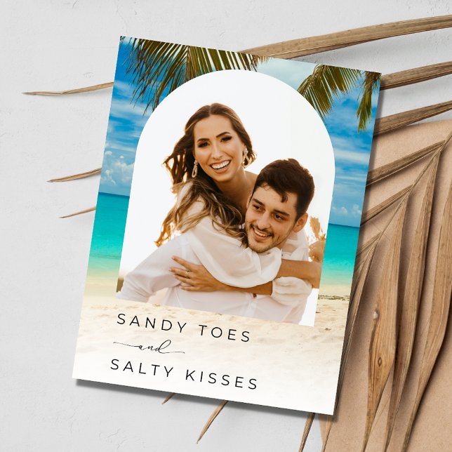 Beach Wedding Arch Photo Budget Save the Date Announcement Postcard (Beach Wedding Arch Photo Budget Save the Date)