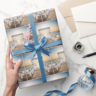 Beach Wedding Arch With Sunset Sky Wrapping Paper