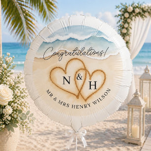 Beach Wedding Balloon with Sand Heart Monogram