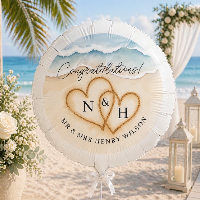 Beach Wedding Balloon with Sand Heart Monogram (Wedding Balloon )