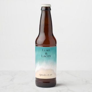 beach wedding beer bottle label