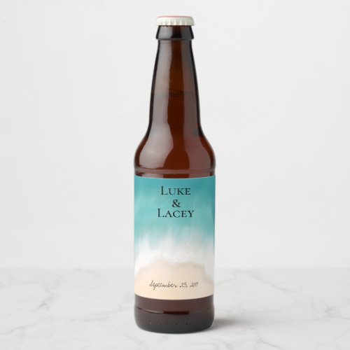 beach wedding beer bottle label