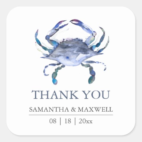 Beach Wedding Blue Crab Thank You Favor Square Sticker