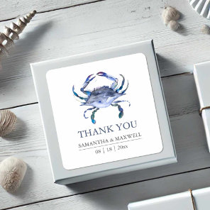 Beach Wedding Blue Crab Thank You Favor Square Sticker