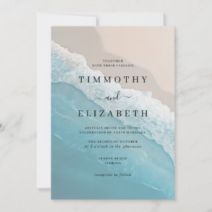 Beach Wedding Blue Ocean Sand Wedding Invitation