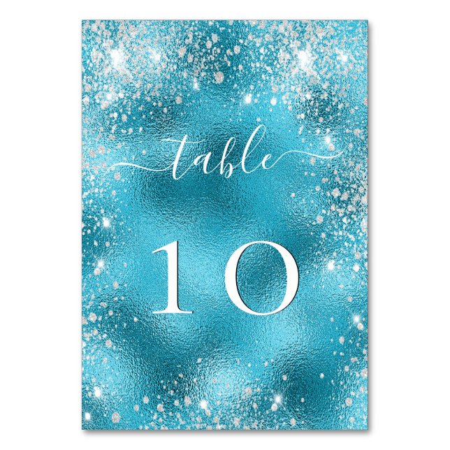 Beach wedding blue Silver  Table Number (Front)
