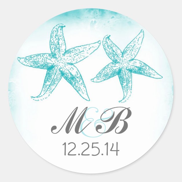 Beach Wedding Blue Starfish Monogram Seal