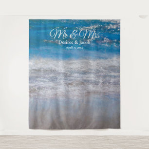 Beach Wedding Blue Tropical Ocean Photo Booth Tapestry