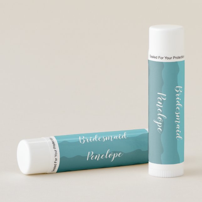 Beach Wedding Blue Waves Bridesmaid with Name   Lip Balm (Front)