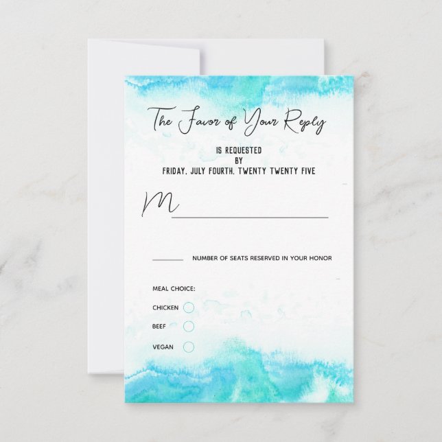 Beach Wedding Blue Waves Meal Choice Response Card (Front)
