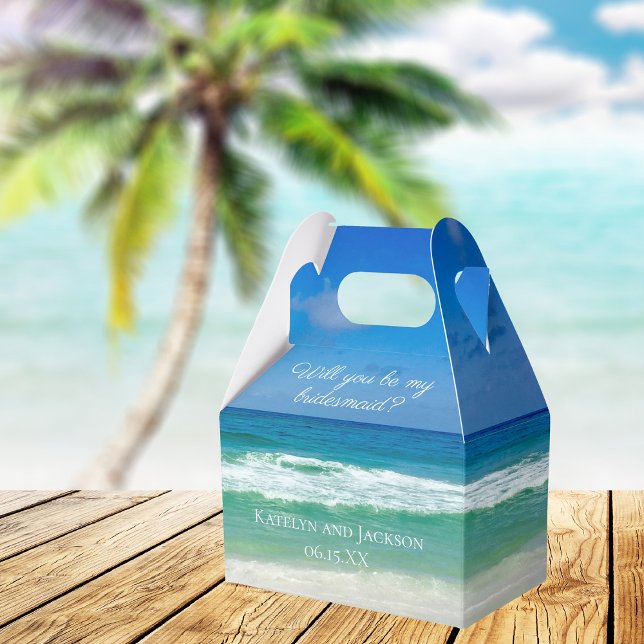 Beach Wedding Blue Waves Will You Be My Bridesmaid Favor Boxes (Creator Uploaded)