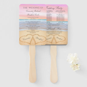 Beach Wedding Blush Pink Hearts in Sand Hand Fan