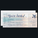 Beach Wedding Boarding Pass All-In-One Invitation<br><div class="desc">A boarding pass plane ticket beach destination wedding invitation card with a beautiful sunset on a sandy ocean beach with turquoise waters that allows you to simply send one card with all the related event information, hotel accommodation, and travel details, plus website and qr code for online rsvp collection. Click...</div>