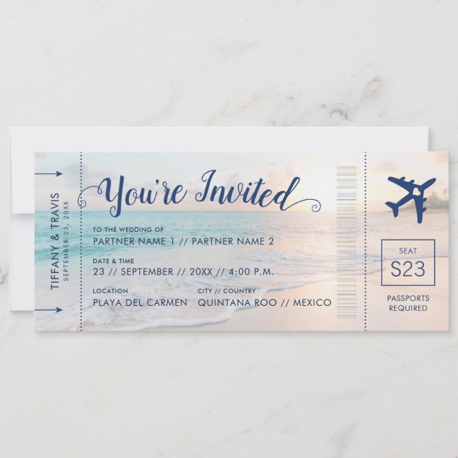 Beach Wedding Boarding Pass All-In-One Invitation (Front)