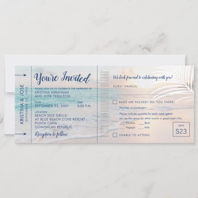 Beach Wedding Boarding Pass All-In-One Invitation (Front)