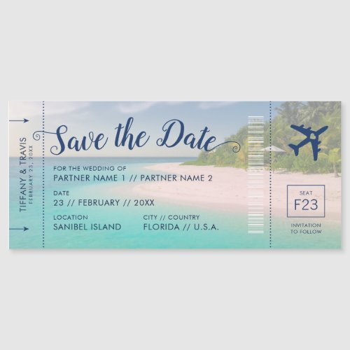 Beach Wedding Boarding Pass Save the Date Magnet