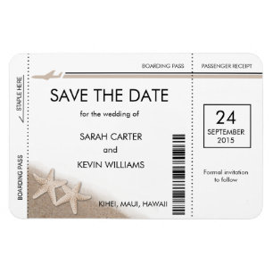 Beach Wedding Boarding Pass Save the Date Magnets