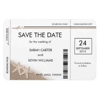 Beach Wedding Boarding Pass Save the Date Magnets