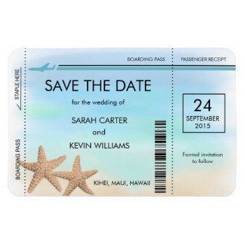 Beach Wedding Boarding Pass Save The Date Magnets by PMCustomWeddings at Zazzle
