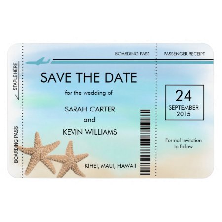 Beach Wedding Boarding Pass Save The Date Magnets