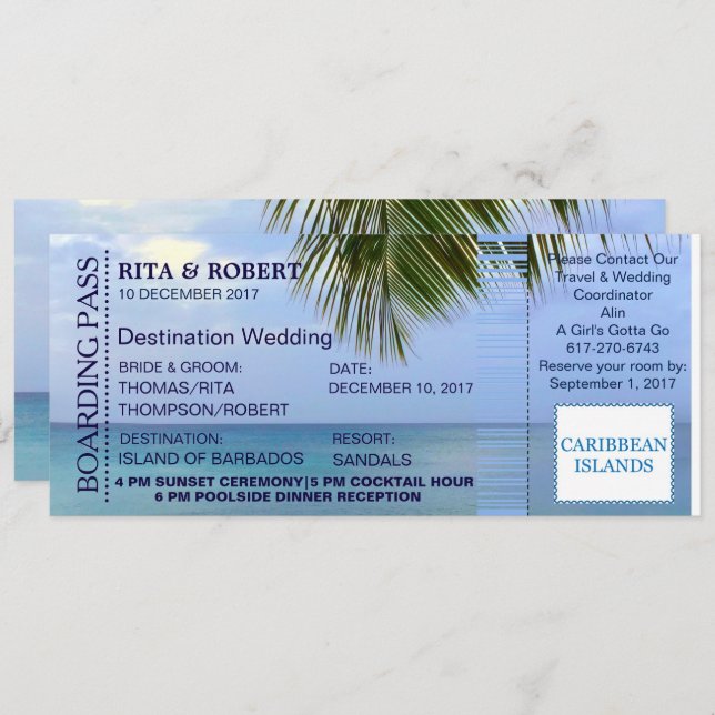 Beach Wedding | Boarding Pass Ticket-Destination Invitation (Front/Back)