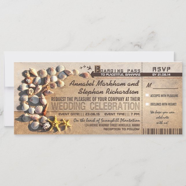 beach wedding boarding pass tickets - invitations (Front)