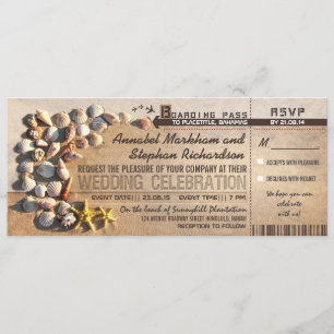 beach wedding boarding pass tickets - invitations