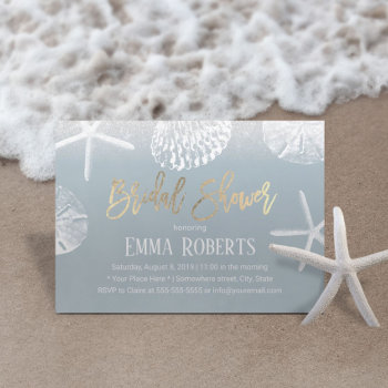 Beach Wedding Bridal Shower Dusty Blue Seashells Invitation by myinvitation at Zazzle