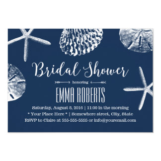 Beach Wedding Bridal Shower Navy Blue Seashells Card