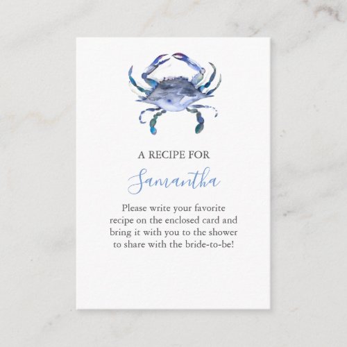 Beach Wedding Bridal Shower Recipe For Bride Enclosure Card