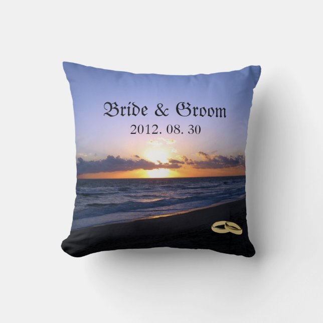 Beach Wedding Bride & Groom Keepsake Personalized Throw Pillow (Front)
