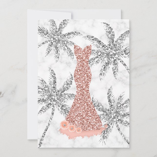 Beach Wedding Bridesmaid Dress Marble Palm Tree Invitation (Front)