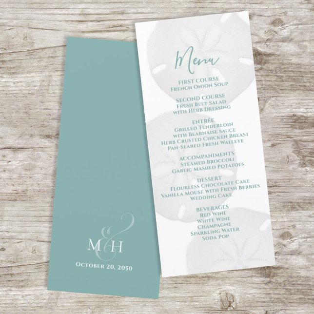 Beach Wedding Calligraphy Script Sand Dollar Menu (Creator Uploaded)