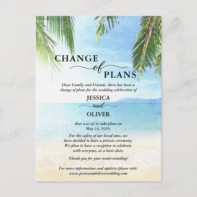 Beach Wedding Cancellation Announcement Postcards (Front)