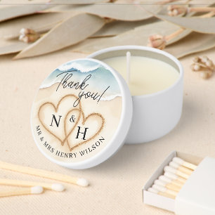 Beach Wedding Candle Favor with Sand Heart Design Mini Candle Favors