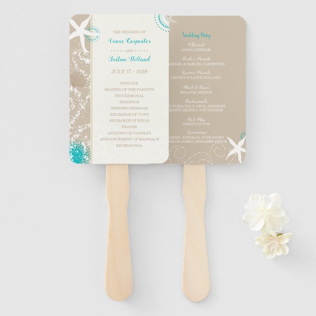 Beach Wedding Celebration Program Hand Fan (Front and Back)