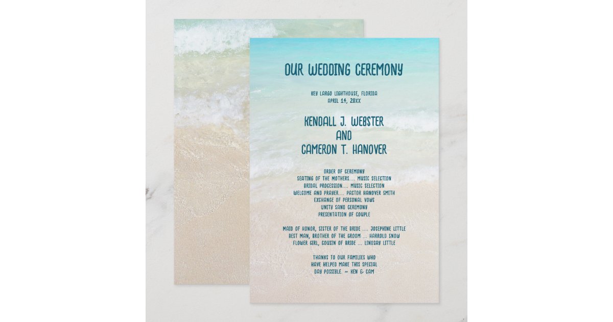 Beach Wedding Ceremony Program Template | Zazzle