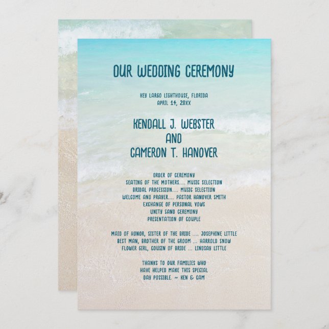 Beach Wedding Ceremony Program Template (Front/Back)