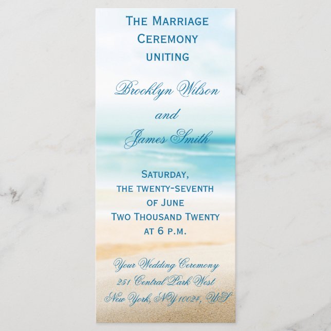 Beach Wedding Ceremony Programs (Front)