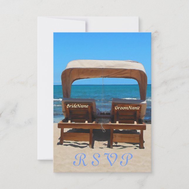 Beach Wedding Chairs in Sand RSVP Card (Front)