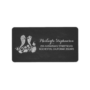 Beach Wedding Chalkboard Seahorses Label