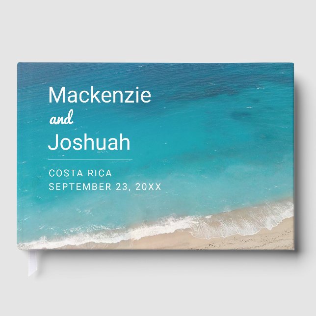 Beach Wedding Chic Modern Minimal Turquoise Guest Book (Front)