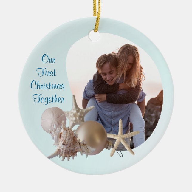 Beach Wedding Christmas Ceramic Ornament (Front)
