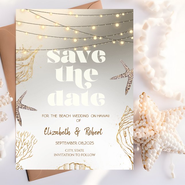 Beach Wedding Cool Seashells,Lights Save The Date (Creator Uploaded)