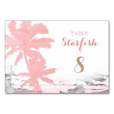 Beach Wedding Coral Palm Trees Wood Table Card Beach Wedding Coral Palm Trees Wood Table Card