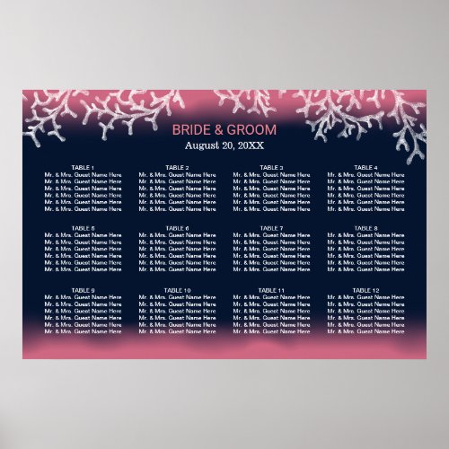 Beach Wedding Coral Reef Navy Blue Seating Chart